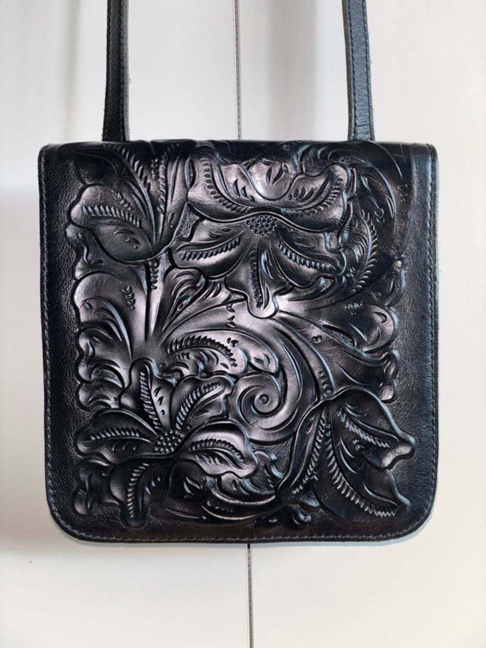 Patricia Nash Granada Black Tooled Floral Crossbody Bag